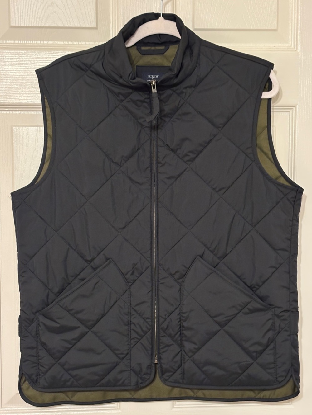 J. Crew Quilted Black Men's Vest with Olive Lining
